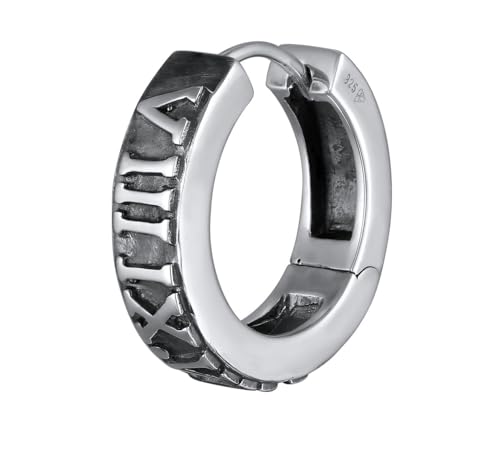 Kuzzoi Herren Ohrring 925 Silber (22mm) oxidiert Scharnier Creole rund für den Mann mit römischer Zahlenfolge Einzel Ohrstecker Herrenohrring, 0312920723 von Kuzzoi