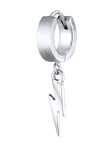 Kuzzoi Herren-Ohrring Blitz Single Scharnier Creole (13mm) rund Ohrring für Männer im Astro Style 1 Stück Creolen Ohrhänger 925 Sterling Silber Hoop Ohrring für Männer von Kuzzoi