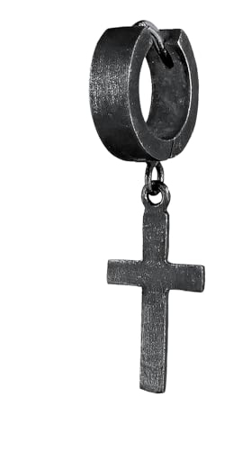 Kuzzoi Herren-Ohrring Creole mit Kreuz aus 925 Sterling Silber oxidiert Single Scharnier Creole (13mm) rund für Männer 1 Stück hochwertiger Ohrhänger von Kuzzoi