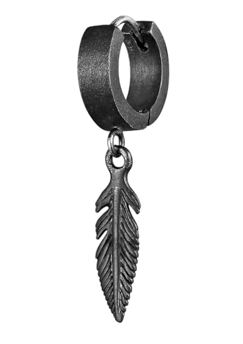 Kuzzoi Herren-Ohrring Creole rund für Männer 1 Stück Scharniercreole (13mm) mit Feder Anhänger im Boho Style aus 925 Sterling Silber von Kuzzoi