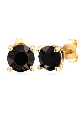 Kuzzoi Herren Ohrringe Ohrstecker Rund (6 mm) mit Glas Kristalle in Schwarz aus 925 Sterling Silber vergoldet Ohrschmuck für den Mann von Kuzzoi