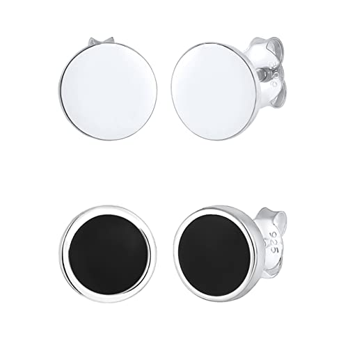 Kuzzoi Herren-Ohrringe Ohrstecker Set Rund (8 mm) poliert, Herren Stecker mit Emaille schwarz aus 925 Sterling Silber, Hochwertiges Ohrring-Set für Männer, 0305361722 von Kuzzoi