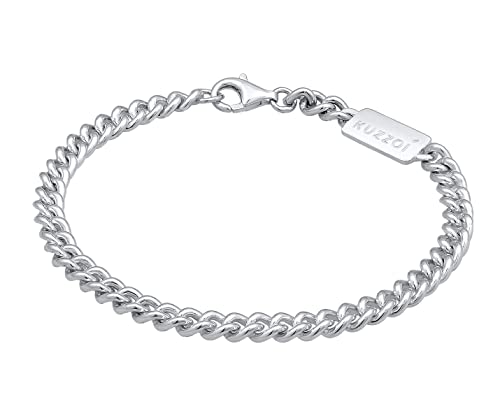 Kuzzoi Herren Silber Armband mit Panzer Glieder (5 mm) für den Mann, Panzerarmband aus massiven 925 Sterling Silber, Männerarmband mit Karabiner, Armband für Herren, Länge 19 cm von Kuzzoi