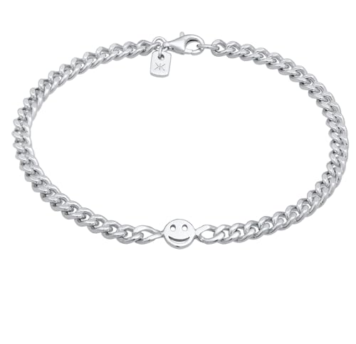 Kuzzoi Herren Silber Armband mit Panzer Glieder (5 mm) für den Mann Panzerarmband und Smile Face Emoji Anhänger aus 925 Sterling Silber Länge 19cm von Kuzzoi