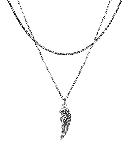 Kuzzoi Herren Silber-Halskette im Layer Look mit Flügel Anhänger (9 mm), Halskette für den Mann in 925 Sterling Silber oxidiert, Layer Kette mit Anhänger Boho-Style von Kuzzoi