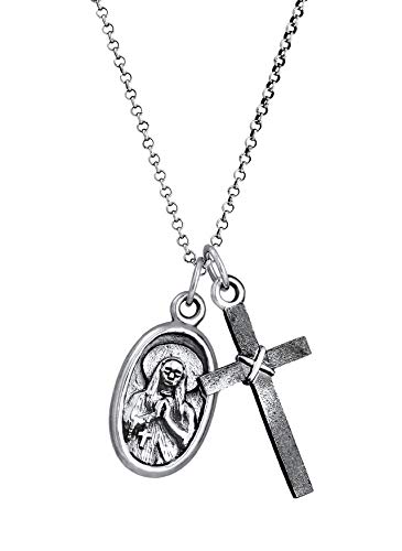 Kuzzoi Herren Silber-Halskette mit Marienbild und Kreuz Anhänger, Symbol Kette für den Mann in 925 Sterling Silber, Herrenkette mit Maria-Anhänger und Anhänger, handgearbeitet von Kuzzoi