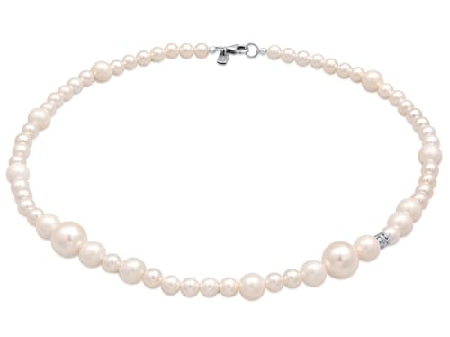 Kuzzoi Herren Silber Halskette mit Muschelkernperlen (6-12 mm) runde Perlenkette für den Mann in 925 Sterling Silber Kette mit Perlen Länge 45 von Kuzzoi