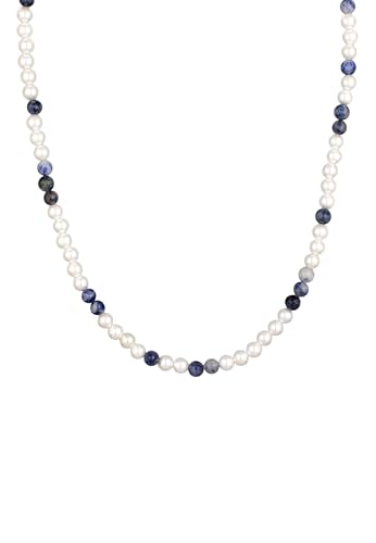 Kuzzoi Herren Silber Halskette mit Muschelkernperlen (6 mm) und Achat Perlen Kette für den Mann in 925 Sterling Silber Surferkette, Länge 50 von Kuzzoi