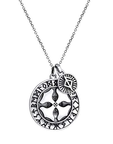 Kuzzoi Herren Silber-Halskette mit Runenkreis Kreuz und Keltenkreuz Anhänger, Antike Münz Kette für den Mann in 925 Sterling Silber, Herrenkette mit Amulette-Anhänger im antiken Look, handgearbeitet von Kuzzoi