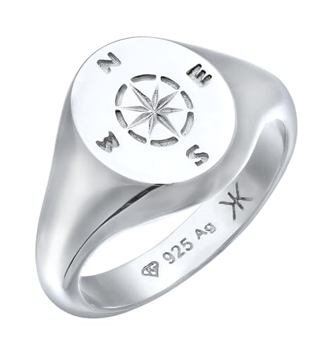 Kuzzoi Herren Silber Ring mit Kompass Windrose Symbol aus 925 Sterling Silber Maritimer Siegelring für den Mann in der Ringgröße 62 von Kuzzoi