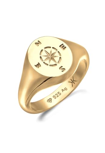 Kuzzoi Herren Silber Ring mit Kompass Windrose Symbol aus 925 Sterling Silber vergoldet Maritimer Siegelring für den Mann, Ringgröße 60 von Kuzzoi