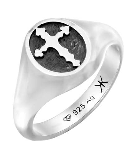 Kuzzoi Herren Silber Ring mit Kreuz Symbol aus 925 Sterling Silber Siegelring mit Emaille Platte für den Mann in der Ringgröße 66 von Kuzzoi