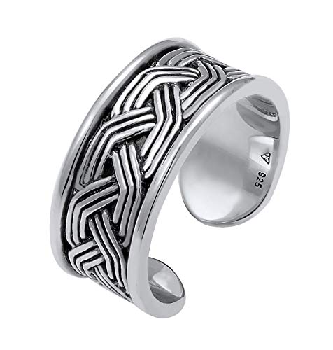 Kuzzoi Herrenring (10 mm) offen verstellbar, Massiver Ring für Männer aus 925 Sterling Silber im Vintage Look, Bandring mit Ornament Relief Oberfläche Oxidiert, Ringgröße von 62-66 von Kuzzoi