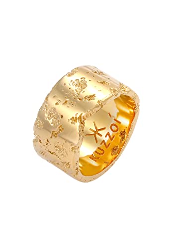 Kuzzoi Herrenring (12.5 mm) Massiv Handgeschmiedet, Bandring für Männer aus 925 Sterling Silber vergoldet, Goldener Silberring gehämmert, Ring im Rustikal Look, Ringgröße 60, 0607613120_60 von Kuzzoi