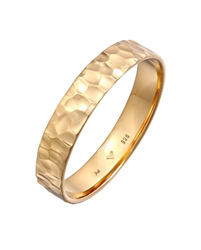 Kuzzoi Herrenring (4 mm) Handgefertigt, Bandring für Männer aus 925 Sterling Silber vergoldet, Ehering Verlobungsring Freundschaftsring, Ring Gold gehämmert, Ringgröße 54, 0604282922_54 von Kuzzoi