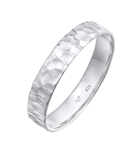 Kuzzoi Herrenring (4 mm) Massiv Handgefertigt, Bandring für Männer aus 925 Sterling Silber, Ehering Verlobungsring Freundschaftsring, Herren Ring gehämmert, Ringgröße 54, 0604962922_54 von Kuzzoi