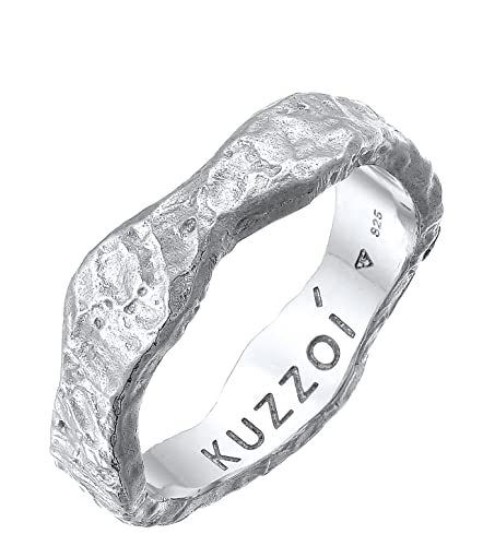 Kuzzoi Herrenring (5 mm) Handgefertigt, Bandring für Männer aus 925 Sterling Silber, Ehering, Verlobungsring, Freundschaftsring, gehämmerter Ringschiene, Ringgröße 62 von Kuzzoi