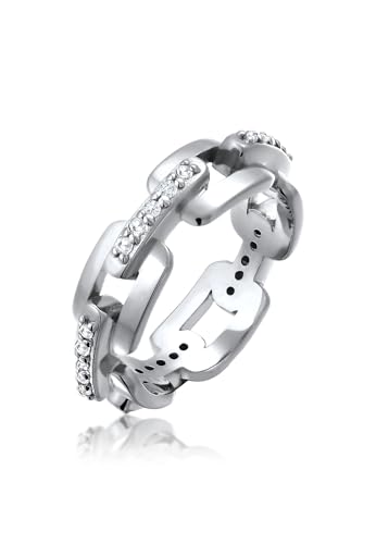 Kuzzoi Herrenring (7mm) im Ketten Design aus 925 Sterling Silber poliert massiver Bandring mit Zirkonia für Männer, Ringgröße 62 von Kuzzoi