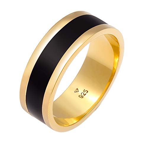 Kuzzoi Herrenring (8 mm) golden mit Emaille, Bandring für Männer aus 925 Sterling Silber vergoldet, Eleganter Silberring im Casual Look, Breiter Ring zeitlos im Design, Ringgröße 62, 0609862820_62 von Kuzzoi