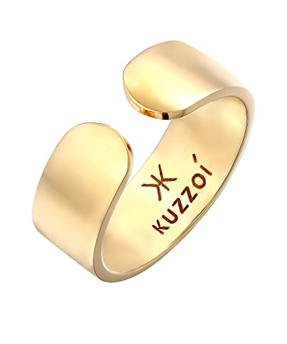 Kuzzoi Herrenring Bandring breit in 925 Sterling Silber vergoldet, Herren Silberring (8 mm) mit offener Ringschiene, Bandring für Männer, Ringgröße 64 von Kuzzoi