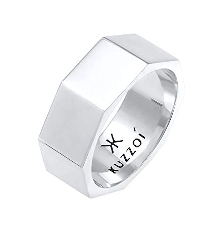 Kuzzoi Herrenring Bandring für Männer aus 925 Sterling Silber, Breiter Silberring (9 mm) im Hexagon Design, Trend Ring für Herren glatt poliert, Ringgröße 60, 0609972220_60 von Kuzzoi