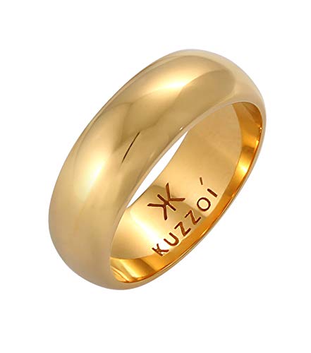 Kuzzoi Herrenring Bandring für Männer aus 925 Sterling Silber vergoldet, Basic Silberring golden(9 mm) im Klassischen Design, Breiter Ring für Herren glatt poliert, Ringgröße 64, 0610330620_64 von Kuzzoi