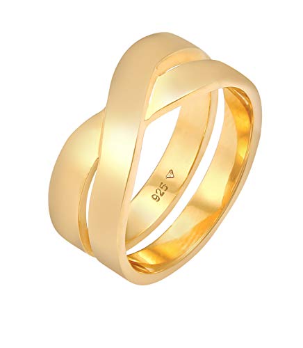 Kuzzoi Herrenring Bandring für Männer aus 925 Sterling Silber vergoldet, Breiter Silberring (9 mm) im geschwungenen Design, Goldener Ring für Herren poliert, Ringgröße 62, 0610782720_62 von Kuzzoi