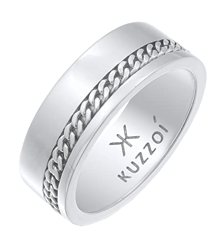 Kuzzoi Herrenring Bandring für Männer mit Panzerketten Element oxidiert, Breiter Silberring (8 mm) poliert, Ring für Herren aus 925 Sterling Silber, Ringgröße 62 von Kuzzoi