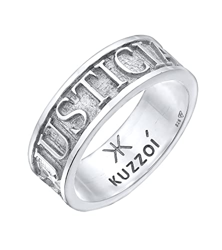 Kuzzoi Herrenring Bandring massiv (8 mm) in 925 Sterling Silber, Breiter Silber Ring mit Schriftzug JUSTICIA VERITAS, Ring für Männer, Ringgröße 60 von Kuzzoi