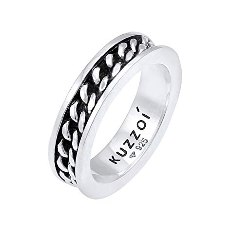 Kuzzoi Herrenring Ketten Design, Band Ring Massiv 6 mm breit in 925 Sterling Silber oxidiert, Basic Silberring im Gothic Punk Look, Biker Rock Ring für Männer in der Ringgröße 66, 0609281720_66 von Kuzzoi