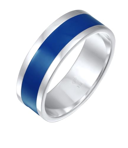 Kuzzoi Herrenring Silber 925 Silberring Herren poliert Streifen Emailliert Blau Breite 8 mm 0612731523_66 von Kuzzoi