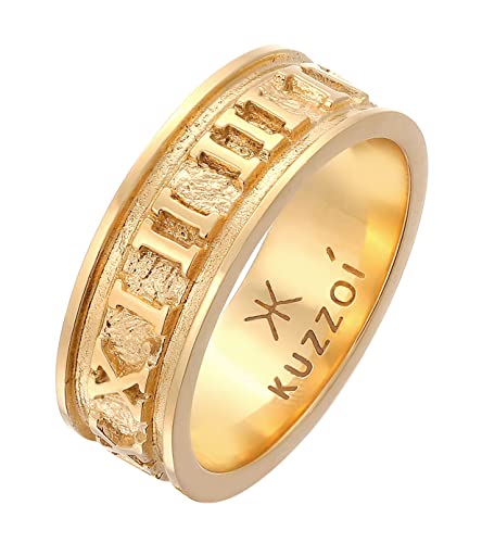 Kuzzoi Herrenring golden, Bandring massiv (8 mm) in 925 Sterling Silber vergoldet, Schmuck Accessoire mit römischen Ziffern, Ring für Männer mit Zahlenfolge, Ringgröße 60, 0604211422_60 von Kuzzoi