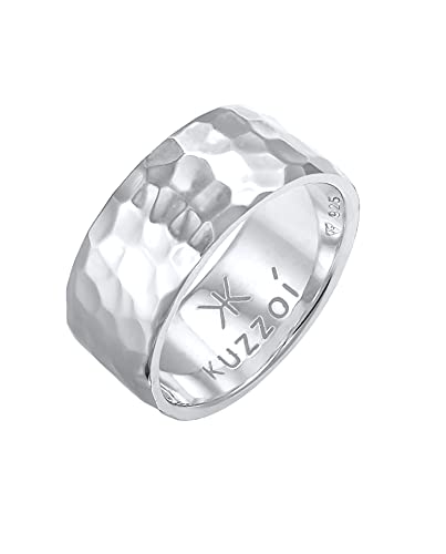 Kuzzoi Herrenring im Hammerschlag Design, Bandring massiv 10 mm breit in 925 Sterling Silber, Silberring gehämmert poliert, Ring für Männer im Biker Look, Ringgröße 60, 0608440221_60 von Kuzzoi