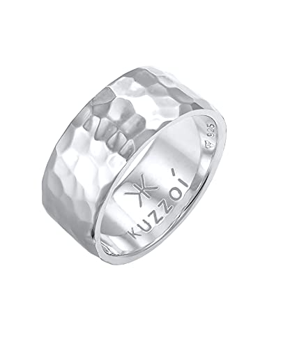 Kuzzoi Herrenring im Hammerschlag Design, Bandring massiv 10 mm breit in 925 Sterling Silber, Silberring gehämmert poliert, Ring für Männer im Biker Look, Ringgröße 66, 0608440221_66 von Kuzzoi