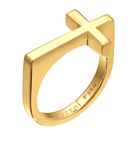 Kuzzoi Herrenring mit Kreuz Design poliert, Kreuzring (13 mm) für Männer aus 925 Sterling Silber vergoldet, Goldener Ring mit Glaubens Symbol, Ringgröße 64 von Kuzzoi