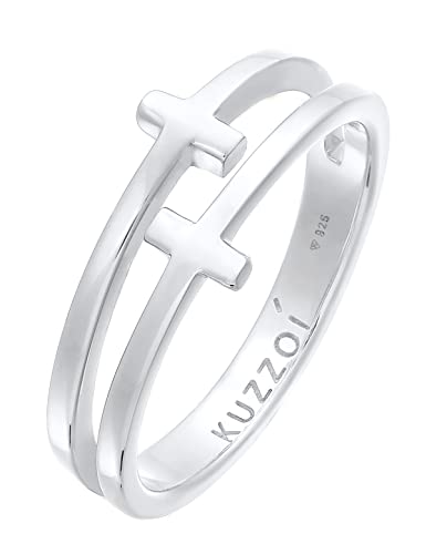 Kuzzoi Herrenring mit Kreuz Design poliert, Moderner Kreuzring (10 mm) für Männer aus 925 Sterling Silber, Silberring mit doppelten Kreuz Symbol, Ringgröße 60, 0605861922_60 von Kuzzoi