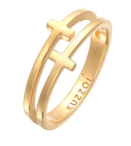 Kuzzoi Herrenring mit Kreuz Symbol poliert, Kreuzring (10 mm) für Männer aus 925 Sterling Silber vergoldet, Goldener Silberring Bandring, Ringgröße 62, 0605291922_62 von Kuzzoi
