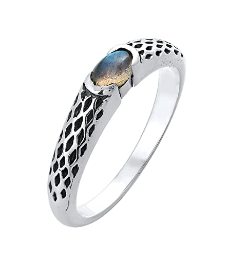 Kuzzoi Herrenring mit Labradorit Stein, Moderner Ring in 925 Sterling Silber, eleganter Silberring mit teils oxidierter Ringschiene, Bandring für Männer, Ringgröße 64, 0609191521_64 von Kuzzoi