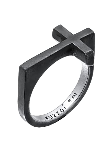 Kuzzoi Herrenring mit modischen Kreuz Design, Einzigartiger Kreuzring (13 mm) für Männer aus 925 Silber oxidiert, Silberring im Biker Look, Ringgröße 62, 0603760722_62 von Kuzzoi