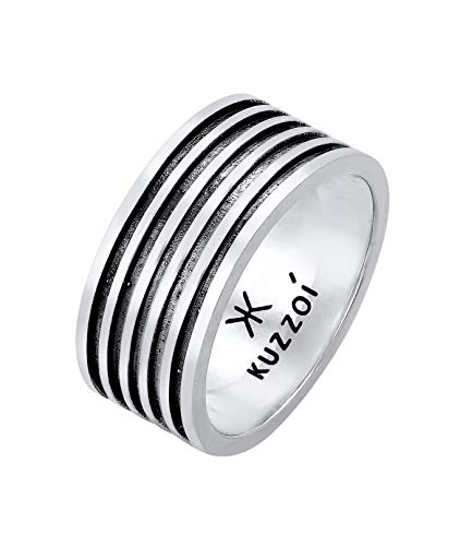 Kuzzoi Herrenring oxidiert, Bandring massiv (10 mm) in 925 Sterling Silber, Vintage Herren Schmuck Accessoire mit Rillen Struktur, Markanter Ring für Männer, Ringgröße 54, 0601762921_54 von Kuzzoi