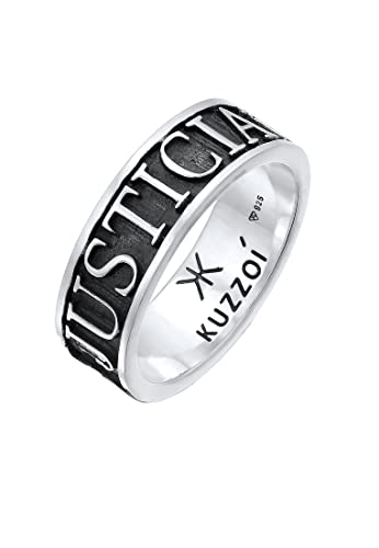 Kuzzoi Herrenring oxidiert, Bandring massiv (8 mm) in 925 Sterling Silber, Breites Schmuck Accessoire mit Schriftzug, Silberring für Männer, Ringgröße 60, 0603890822_60 von Kuzzoi