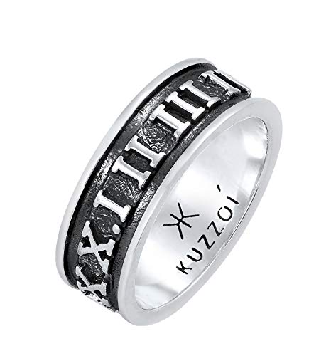 Kuzzoi Herrenring oxidiert, Bandring massiv (8 mm) in 925 Sterling Silber, Breites Schmuck Accessoire mit römischen Ziffern, Ring für Männer in der Ringgröße 60–66, 0602430921 (56) von Kuzzoi