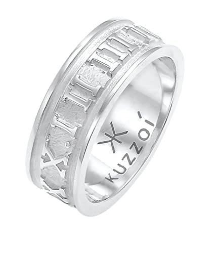 Kuzzoi Herrenring poliert, Bandring massiv (8 mm) in 925 Sterling Silber, Breites Schmuck Accessoire mit römischen Ziffern, Ring für Männer in der Ringgröße 60–66, 0612541120 (56) von Kuzzoi