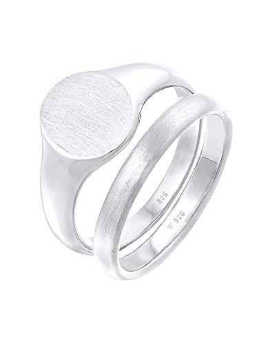 Kuzzoi Herrenringe, Siegelring (12 mm) und Klassischer Bandring (3 mm) breit in 925 Sterling Silber, 2 Massive Silberringe für Männer, Silber Ring Set Herren, Ringgröße 54, 0603482621_54 von Kuzzoi