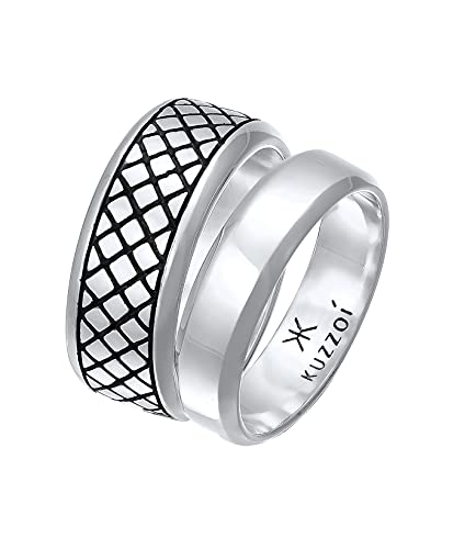 Kuzzoi Herrenringe Ring Set Silber, 2 Stück Bandringe oxidiert-poliert in 925 Sterling Silber, Silberringe für Männer im Basic und Casual Look, Silber Ring Set Herren, Ringgröße 62 von Kuzzoi