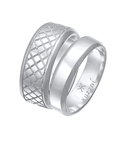 Kuzzoi Herrenringe Ring Set Silber, 2 Stück Bandringe poliert in 925 Sterling Silber, Silberringe für Männer im Basic und Casual Look, Silber Ring Set Herren, Ringgröße 60 von Kuzzoi