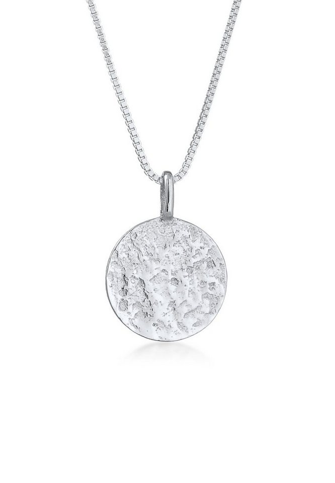 Kuzzoi Kette mit Anhänger Herren Basic Coin Plättchen gehämmert 925 Silber, Plättchen von Kuzzoi