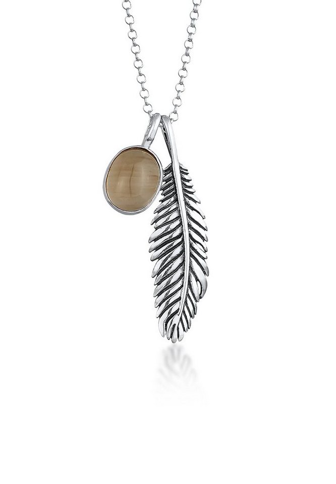 Kuzzoi Kette mit Anhänger Herren Feder Oxid Quarz Rauchig 925 Silber, Feder Kuzzoi Kette mit Anhänger Herren Feder Oxid Quarz Rauchig 925 Silber, Feder von Kuzzoi