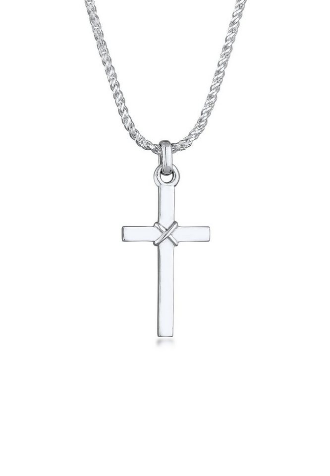 Kuzzoi Kette mit Anhänger Herren Kreuz Flach Kordelkette 925 Silber, Kreuz Kuzzoi Kette mit Anhänger Herren Kreuz Flach Kordelkette 925 Silber, Kreuz von Kuzzoi
