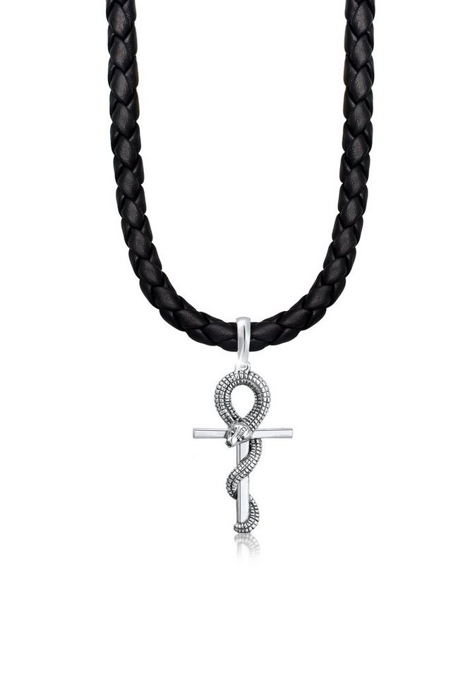 Kuzzoi Kette mit Anhänger Herren Kreuz Schlange Leder Oxidiert 925 Silber Kuzzoi Kette mit Anhänger Herren Kreuz Schlange Leder Oxidiert 925 Silber von Kuzzoi